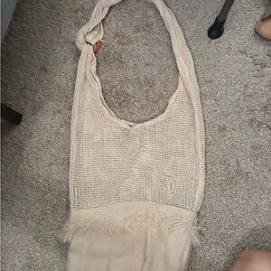 Beige Woven Shoulder Bag